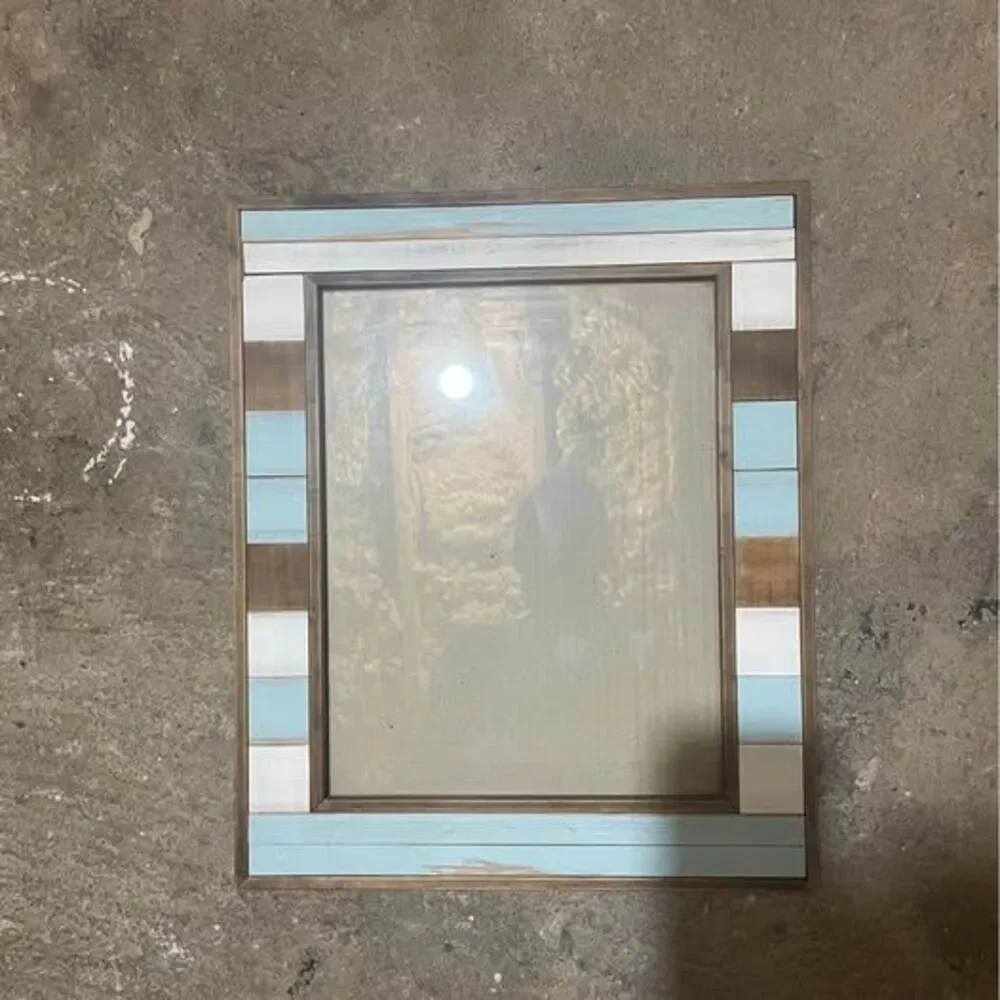 Rustic Wood Picture Frame Blue White Gray Brown Distressed Coastal Decor 18x15